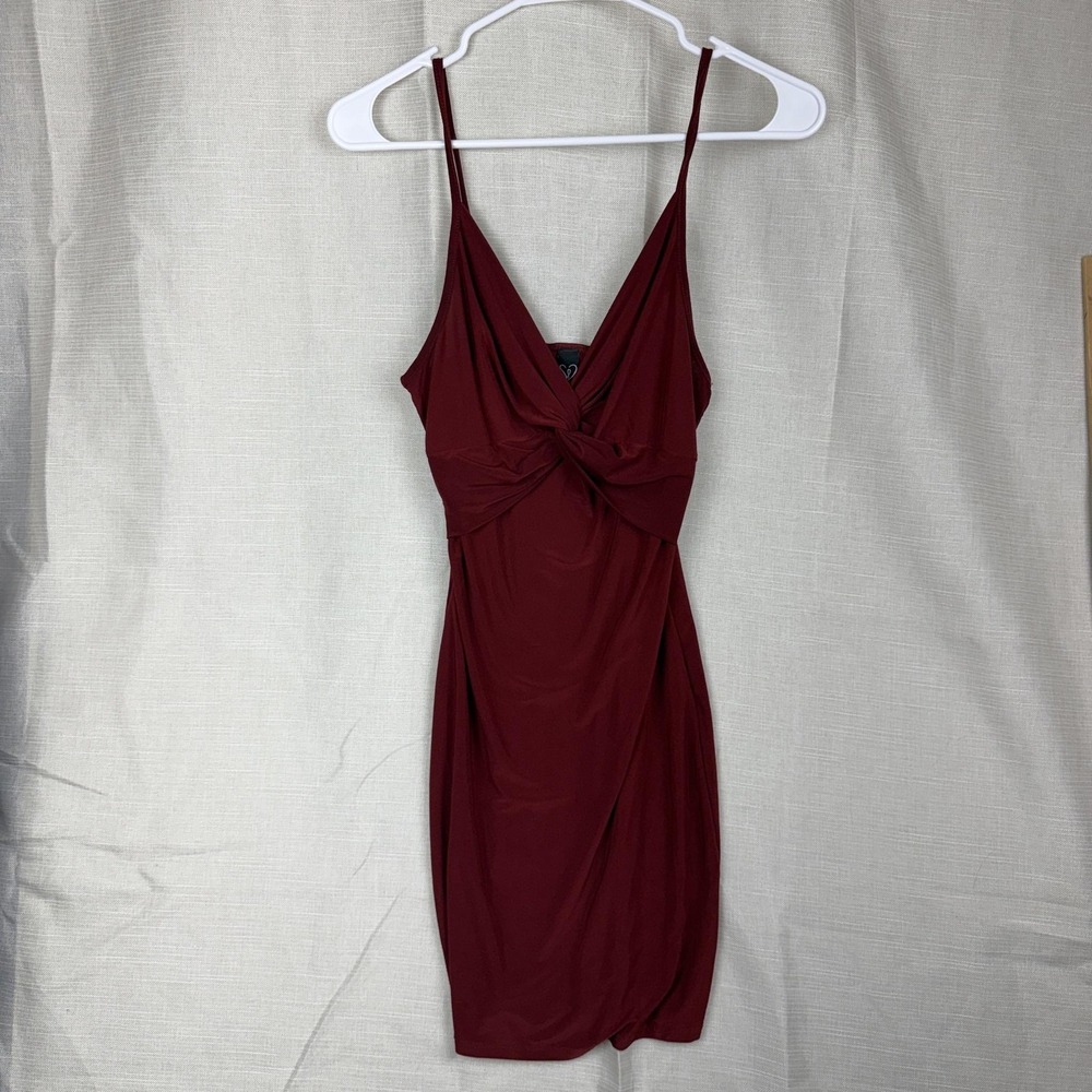 Windsor Dress Womens Small Red Twist Front V Neck Spaghetti Strap Bodycon‎ Mini